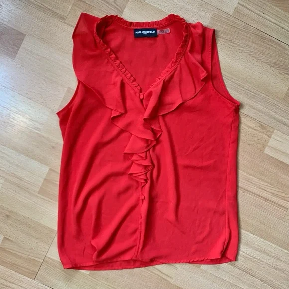 Karl Lagerfeld vibrant Red Ruffle Blouse - Picture 2 of 4